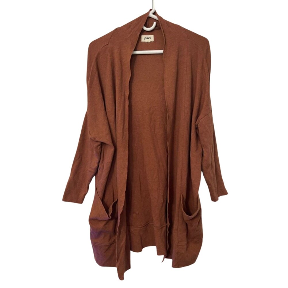 Pact Organic Cotton Cardigan Medium/Large Tan Brown Airplane Open Sweater
